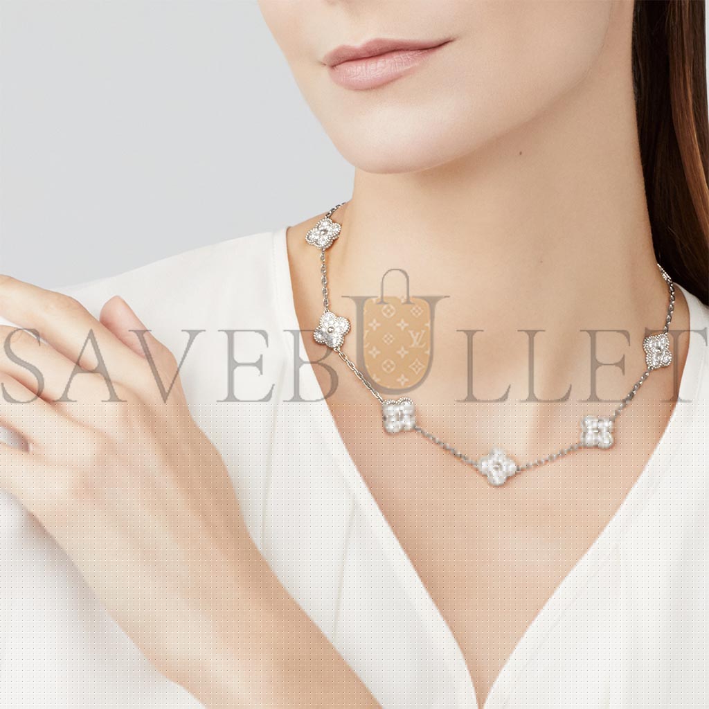 v*n cl*f arpels vintage alhambra necklace, 10 motifs - white gold, Di*m*nd  vcara42400